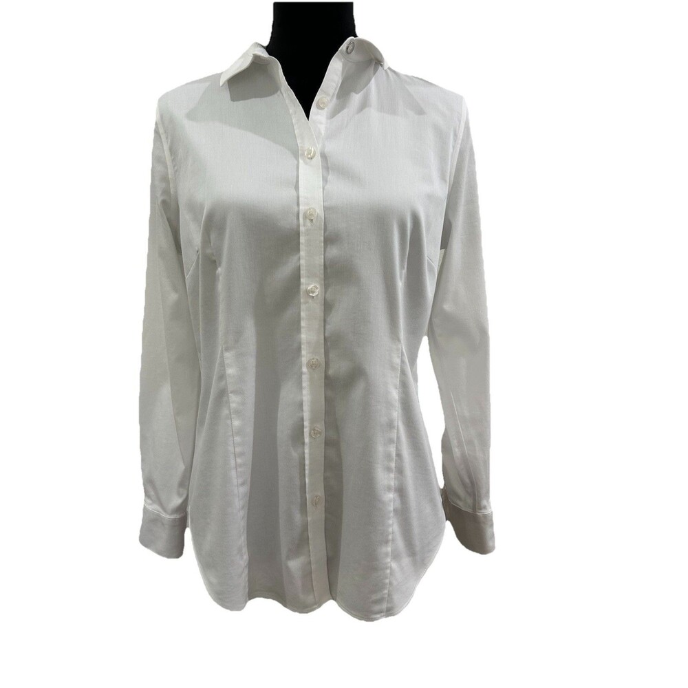 Chicos Size 0 Womens Size 4  Top White Long Sleeve Collar Button Up Career